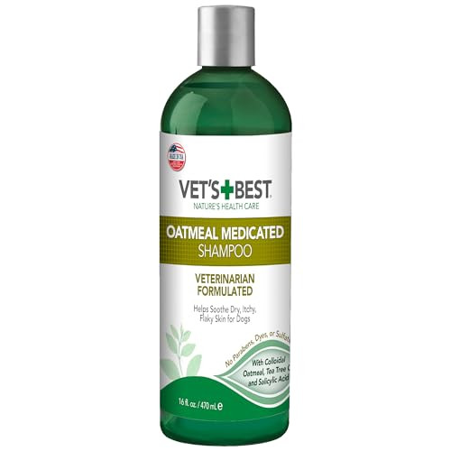 Vet's Best Medicated Oatmeal Shampoo For Dogs Soothes Dry Itchy Skin Moisturizes & 16 Oz