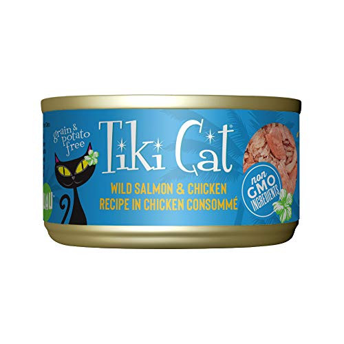 Tiki Pets Cat Luau Wet Cat Food Wild Salmon & Chicken . Cans 2.8 Oz 12 Count