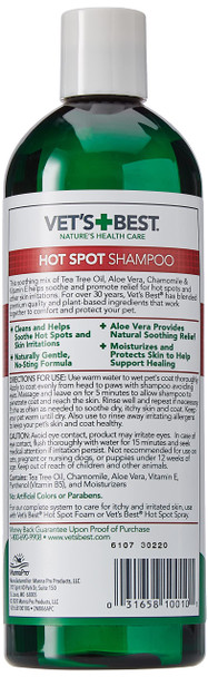 Vet's Best Hot Spot Dog Shampoo Natural Itch Relief For Dogs With Dry 16 Oz