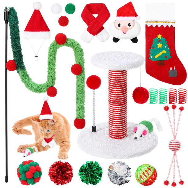 Vertintong 28 Pack Christmas Cat Toys Set Kitten Scratching Post Interactive Cats 28 Pack