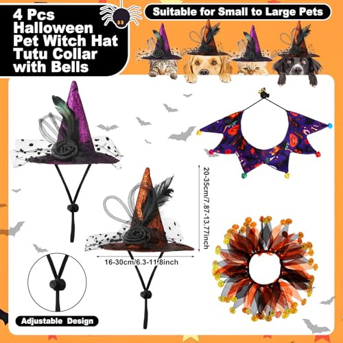 Vertintong 6 Pcs Halloween Pet Costume Dog Cat Witch Halloween Wizard Hat