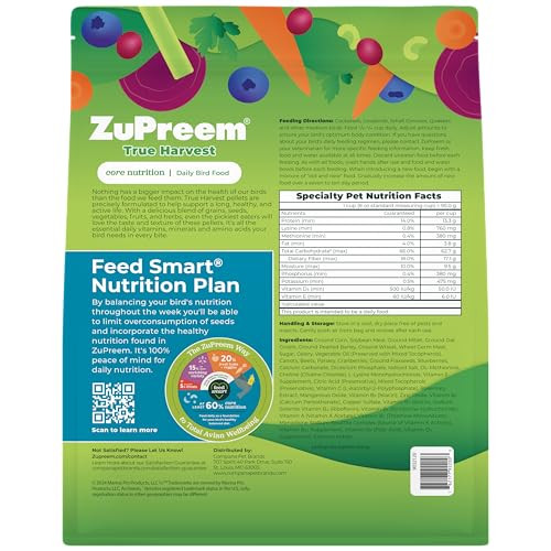 Zupreem True Harvest Cockatiel Pellets Natural Bird Food For Cockatiels Medium Bird 2.5 Lb Pack Of 2