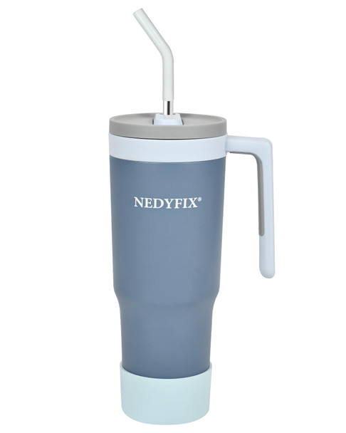 Tumbler with Handle and Straw Stainless Steel Water Bottle Car Cup Holder Friendly Travel Mug Cup-Dark Blue 40 oz