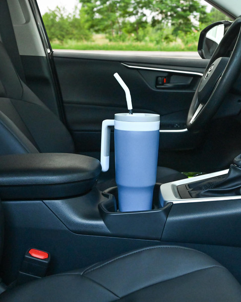 Tumbler with Handle and Straw Stainless Steel Water Bottle Car Cup Holder Friendly Travel Mug Cup-Dark Blue 40 oz
