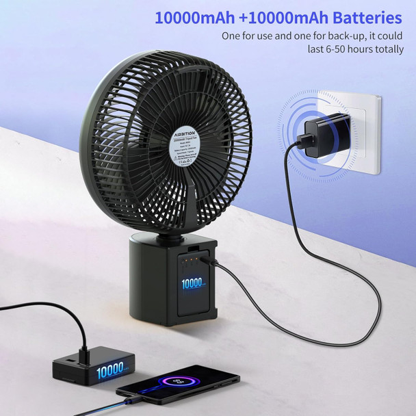 10 Portable Pedestal Fan, 10000Mah Rechargeable Table Fan With 7 Speeds, Oscillating Standing Fan With Timer For Bedroom, Office
