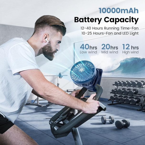10000Mah Portable Fan Rechargeable, Battery Operated Desk Clip On With Led Light, 3 Modes 360 Rotation Personal Usb Small 10000Mah Portable Fan Rechargeable, Battery Operated Desk Clip On With Led Light, 3 Modes 360 Rotation Personal Usb Small