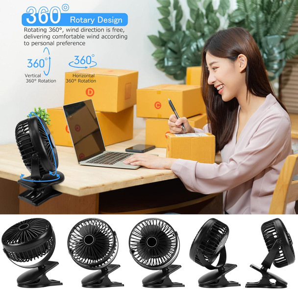 Clip Fan 5000Mah Rechargeable Battery Mini Fan With Clip On Fan Sturdy Clamp 3 Speeds Portable Tent Camping Fan Handheld Small