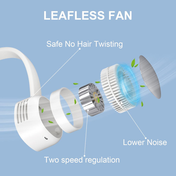 Bemodst Portable Neck Fan, 2000 Mah Battery Operated Wearable Personal Fan, Leafless, Rechargeable, Headphone Design, Usb Powered