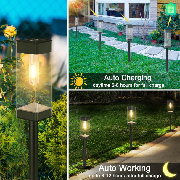 Solar Outdoor Lights, 6 Pack Solar Pathway Lights With Led Filament Bulb, Stainless Steel Waterproof Solar Lights For Outside