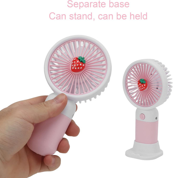 Mini Handheld Fan, Usb Rechargeable Cartoon Strawberry Look Portable Fan With Removable Base For Home Office Outdoor