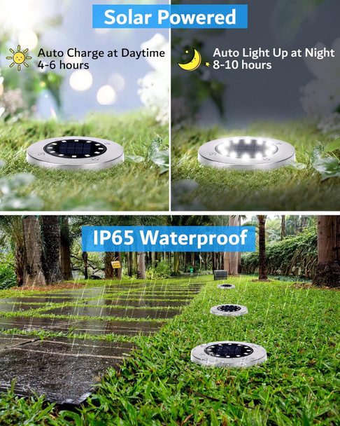 Biling Solar Outdoor Lights 12 Pack, Bright 12 Leds Solar Ground Lights Waterproof, Flat Pathway Lights Solar Powered For Yard