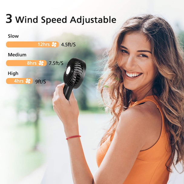 Mini Handhled Fan, 4000Mah Rechargeable Battery Operated Usb Desk Fan, Small Personal Portable Fan 3 Speed Adjustable Powerful