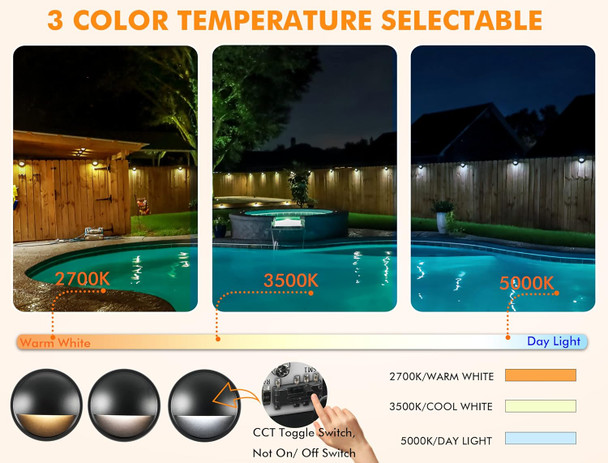 Cloudy Bay 12 Pack] 3Cct Low Voltage Led Deck Lights Outdoor,2700K/3500K/5000K Selectable,Landscape Step Stair Railing Fence