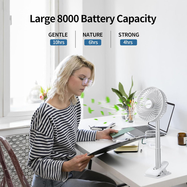 Portable Clip On Fan, 8000Mah Desk Fan, Usb Rechargeable Personal Fan, Small Table Fan With Clamp, 2 Speed Timing 4 Speeds Quiet