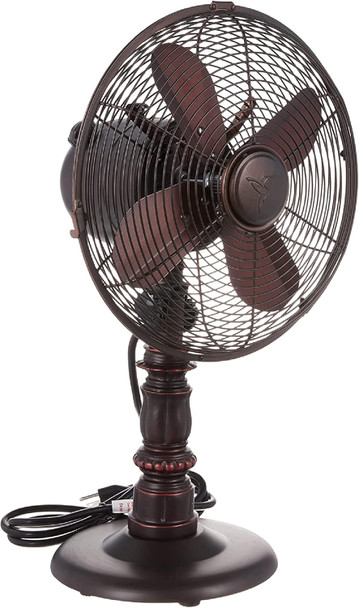 Decobreeze Oscillating Table Fan, 3 Speed Portable Fan, Kipling, Antique Metal Fan, 10 Inches