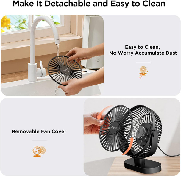 Easyacc 6.5 Inch Usb Desk Fan, Small Desk Fan With Strong Airflow 360°Adjustment 3 Speeds Quiet] Small Portable Desk Travel Fan