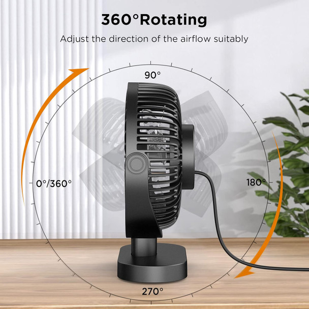 Easyacc 6.5 Inch Usb Desk Fan, Small Desk Fan With Strong Airflow 360°Adjustment 3 Speeds Quiet] Small Portable Desk Travel Fan