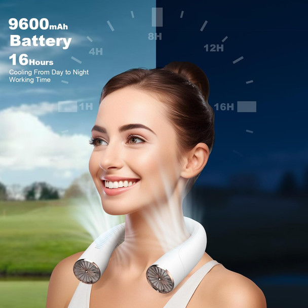 Neck Fan, 9600Mah Usb Rechargeable Cooling Fan, 16H Working Time, 5 Speeds Wearable Personal Neck Fan For Office Sports Outdoor