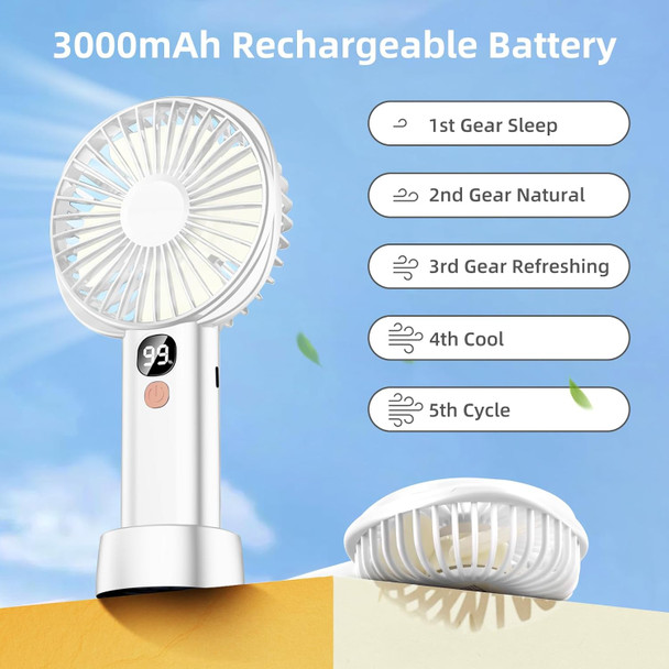 Mini Hand Held Fan Portable, Rechargeable Battery Operated Handheld Fan With Base,410 Hours,5 Speeds Personal Desk Table Fan