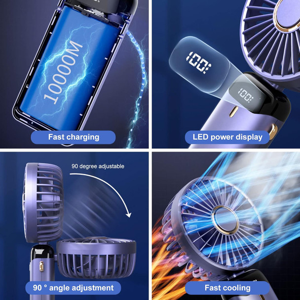 Handheld Fan, Led Power Gear Display Portable Lanyard Fan, 5 Wind Speed Adj Personal Small Desk Fan With Base, Lightweight Makeup
