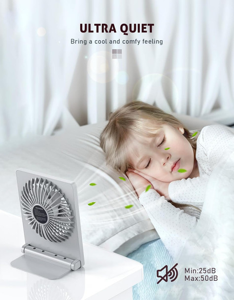 Small Table Fans Rechargeable Portable 180°Tilt Folding Desk Fans Battery Operated Personal Fan Ultra Quiet For Home Bedroom
