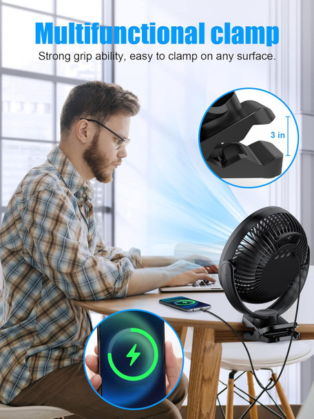 Frizcol 12000Mah 8 Inch Portable Clip On Fan,Battery Operated Camping Fan With Lights And Remote, Usb Fan Small Desk Fan Personal