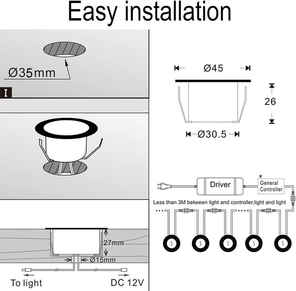 Fvtled Led Deck Lights Kit, 30Pcs Φ1.22 Wifi Smart Phone Control Low Voltage Recessed Rgbw Deck Lighting Waterproof Outdoor Yard