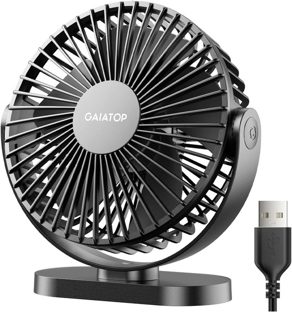 Gaiatop Usb Desk Fan, 3 Speeds Powerful Portable Fan, 5.5 Inch Quiet Cooling Mini Fan, 90° Rotate Small Table Fan With 5Ft Cable