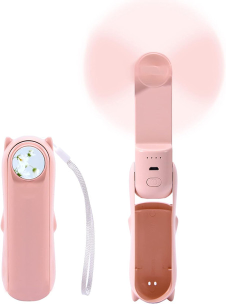 Personal Fan Handheld Mini Fan, 3 In 1 Hand Fan Foldable, Portable Fan Usb Rechargeable Small Pocket Fan Make Up Fan, 2500Mah