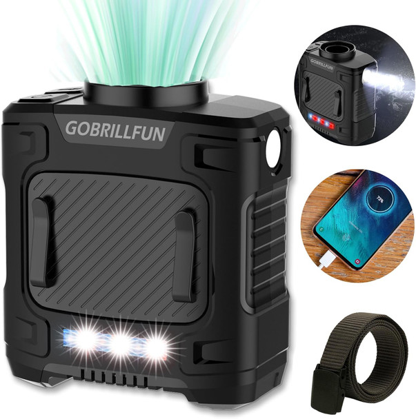 Mini Portable Waist Fan, Clip On Belt Fan, With Tactical Flashlight Sos Signal, Personal Shirt Fan Clip For Camping, Hiking