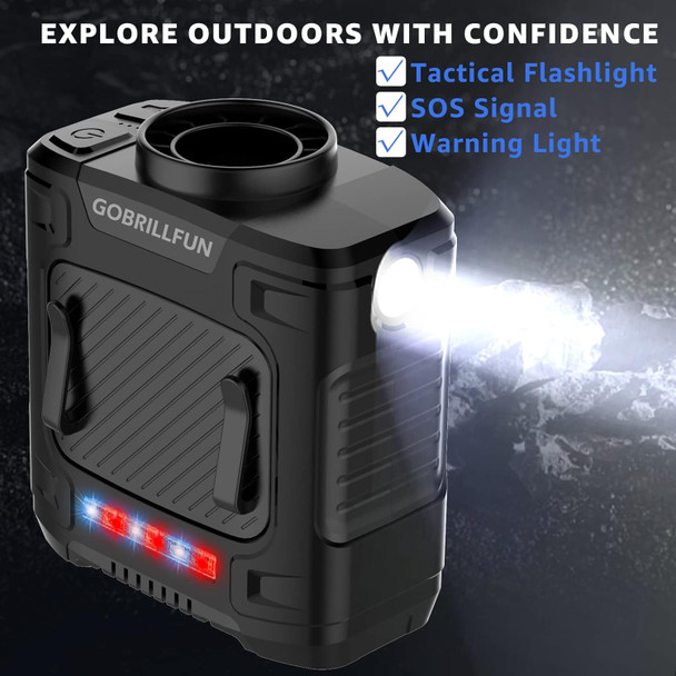 Mini Portable Waist Fan, Clip On Belt Fan, With Tactical Flashlight Sos Signal, Personal Shirt Fan Clip For Camping, Hiking