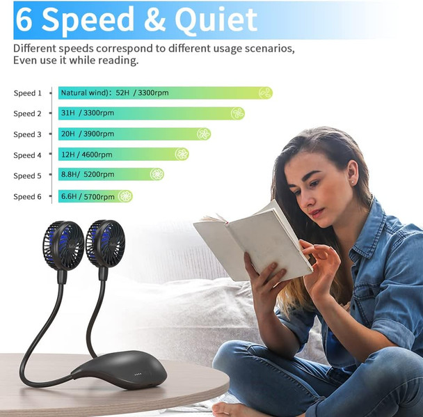 Handfan 10000Mah Neck Fan, 360° Rotation Personal Portable Fans For Your Neck, 48H Lasting Rechargeable Battery Operated Wearable