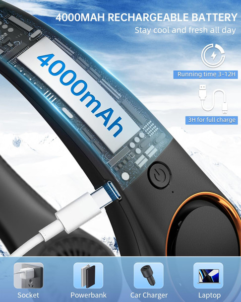 Neck Fan, Neck Fans For Men 4000Mah Personal Bladeless Fan Portable Rechargeable, 3 Speeds, 360° Surrounding Airflow, Faster Cool Neck Fan, Neck Fans For Men 4000Mah Personal Bladeless Fan Portable Rechargeable, 3 Speeds, 360° Surrounding Airflow, Faster Cool