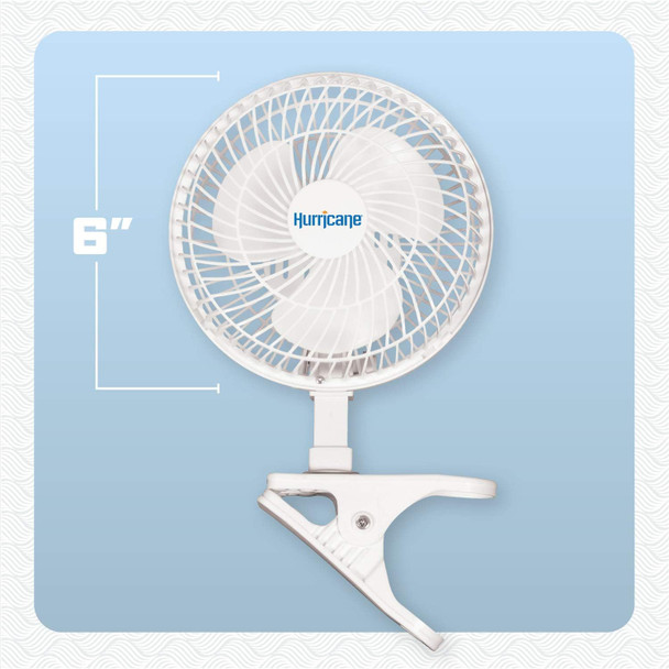 Hurricane Fans Classic 6 Inch Clip Fan Portable Fan With Strong Clamp, Two Speed Settings, And Adjustable Tilt Mechanism, White