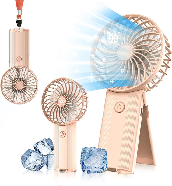 Portable Handheld Fan Pink, Rechargeable Small Personal Fan, 15H Max Cooling Time, 4 Speeds Battery Operated Fan, Women, Men'S