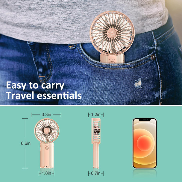 Portable Handheld Fan Pink, Rechargeable Small Personal Fan, 15H Max Cooling Time, 4 Speeds Battery Operated Fan, Women, Men'S