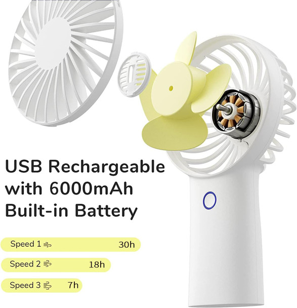 Jisulife 6000Mah Handheld Fan 30H Max Cooling Time] Mini Portable Hand Fan, Usb Rechargeable Small Personal Fan,Battery Operated