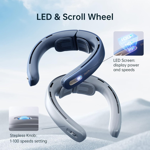 Jisulife Portable Neck Fan Pro, 100 Speeds Bladeless Fan, Stepless Knob, Led Display, 5000Mah Rechargeable Personal Fan, Mini