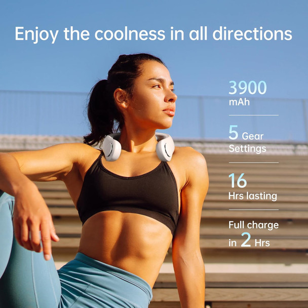Jisulife Portable Neck Fan Upgraded, Necksupport Personal Fan Hands Free, 5 Speed Gears Adjustment, 3900 Mah Wearable Bladeless