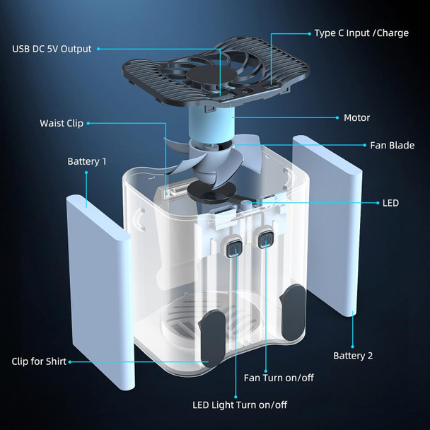 K Tomoto 12000Mah Waist Clip Fan Neck Fan Max 24H Working Time, 7500 Rpm Strong Airflow, 3 Speeds, HandsFree Rechargeable Battery K Tomoto 12000Mah Waist Clip Fan Neck Fan Max 24H Working Time, 7500 Rpm Strong Airflow, 3 Speeds, HandsFree Rechargeable Battery