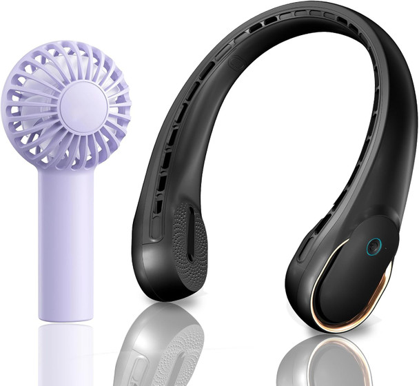 Portable Fan, Neck Fan + Mini Handheld Fan, 3 Speeds, Usb Rechargeable, Long Use Time, Personal Fan Battery Operate For Outdoor