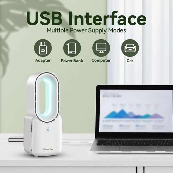 Desk Fan, Quiet Bladeless Fan With Usb Adapter And 5 Colors Led Light, 3 Speeds Stylish 11.8 Inch Table Fan, Small Fan With Touch Desk Fan, Quiet Bladeless Fan With Usb Adapter And 5 Colors Led Light, 3 Speeds Stylish 11.8 Inch Table Fan, Small Fan With Touch