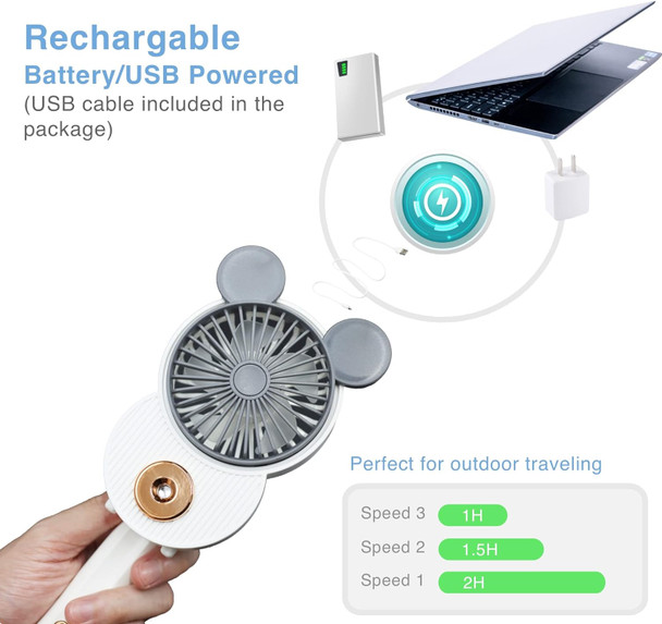 Cute Mickey Misting Mini Fan, Handheld Portable Usb Rechargeable Fan With 3 Adjustable Speeds, Foldable Personal Fan For Travel Cute Mickey Misting Mini Fan, Handheld Portable Usb Rechargeable Fan With 3 Adjustable Speeds, Foldable Personal Fan For Travel