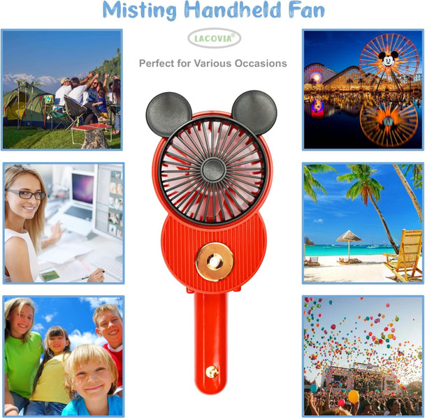 Cute Mickey Misting Mini Fan, Handheld Portable Usb Rechargeable Fan With 3 Adjustable Speeds, Foldable Personal Fan For Travel