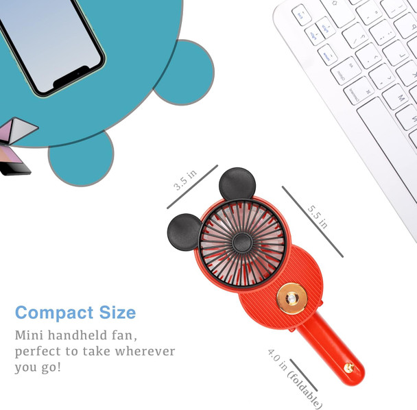 Cute Mickey Misting Mini Fan, Handheld Portable Usb Rechargeable Fan With 3 Adjustable Speeds, Foldable Personal Fan For Travel