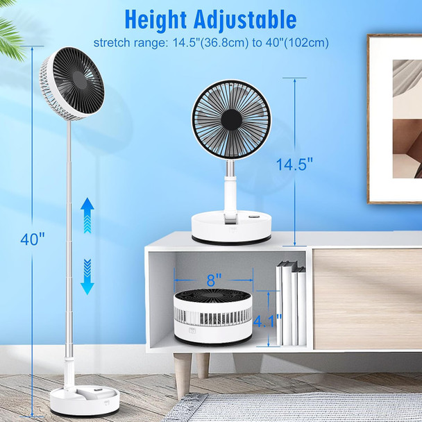 Lipety Foldable Oscillating Standing Fan With Remote, 8 Portable Table Quiet Fan, 7200Mah Rechargeable Usb C Folded Floor Fan