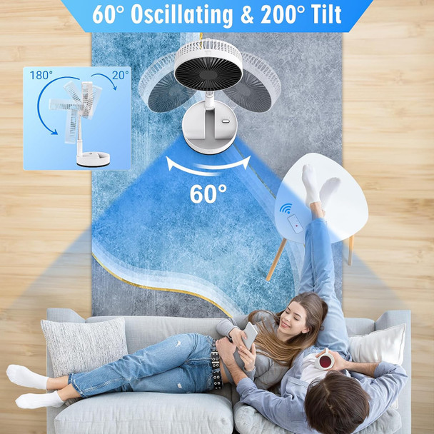 Lipety Foldable Oscillating Standing Fan With Remote, 8 Portable Table Quiet Fan, 7200Mah Rechargeable Usb C Folded Floor Fan