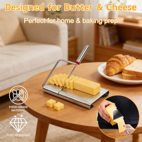 Offaxe Cheese Slicer Stainless Steel Cheese Cutter Board And Measuring Grids Multipurpose Stainless Steel