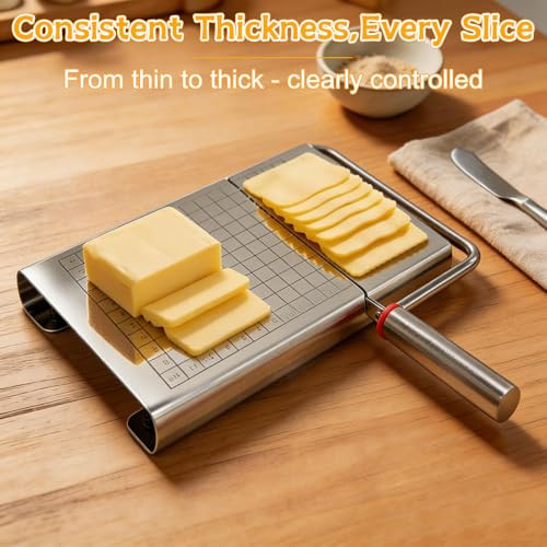 Offaxe Cheese Slicer Stainless Steel Cheese Cutter Board And Measuring Grids Multipurpose Stainless Steel