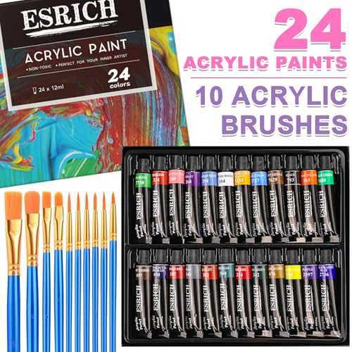 Esrich Acrylic Paint Set With Wood Easel Paint Brushes Canvases Art Painting 78Pcs